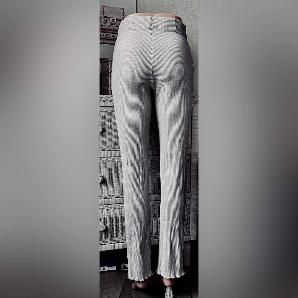 Reformation Whitney Lounge Pants Lettuce Hemline Ribbed Knit Light Grey Size XS